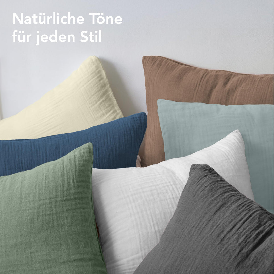 Bettwäsche-Set Musselin Baumwolle 135x200cm dunkelgrau, 2 Kissenbezüge - Bild 8