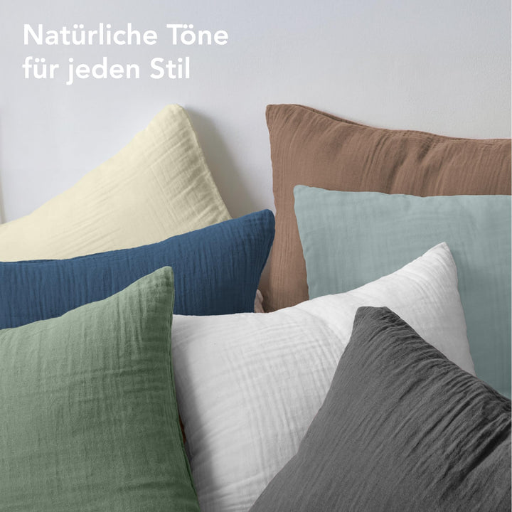 Bettwäsche-Set Musselin Baumwolle 135x200cm dunkelgrau, 2 Kissenbezüge - Bild 8