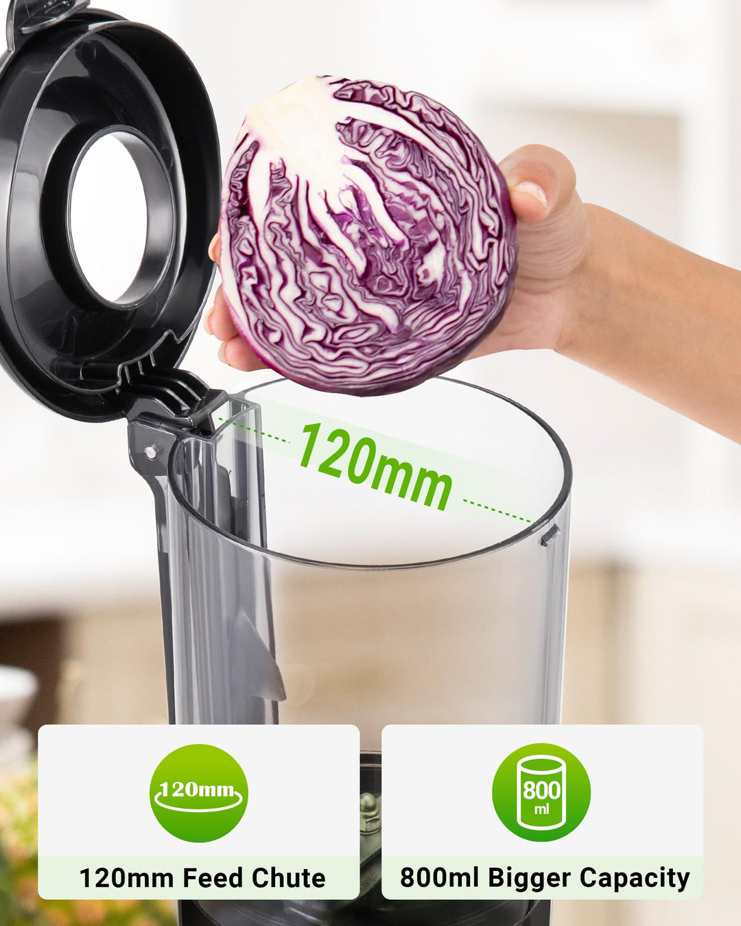 Slow Juicer 120mm Einfüllschacht 0,8L für ganze Früchte, Glanzschwarz - Bild 3