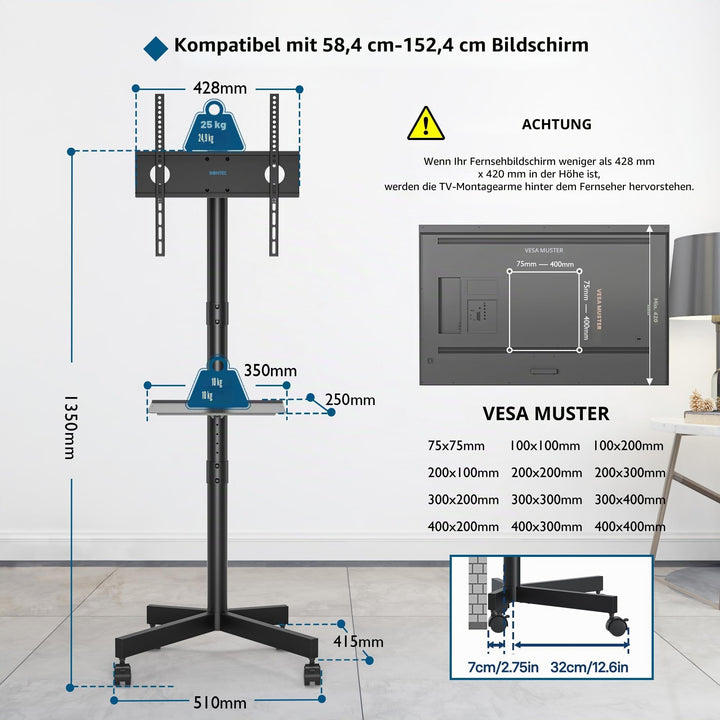TV Ständer rollbar 23-65 Zoll höhenverstellbar bis 135 cm - Bild 5