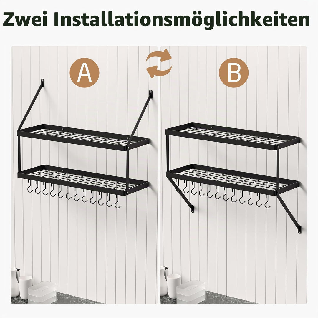 Wandregal Küche Doppel-Pfannenhalter 75cm matt schwarz 12 Haken - Bild 5