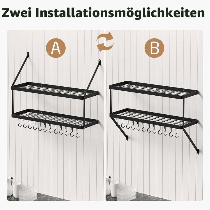 Wandregal Küche Doppel-Pfannenhalter 75cm matt schwarz 12 Haken - Bild 5