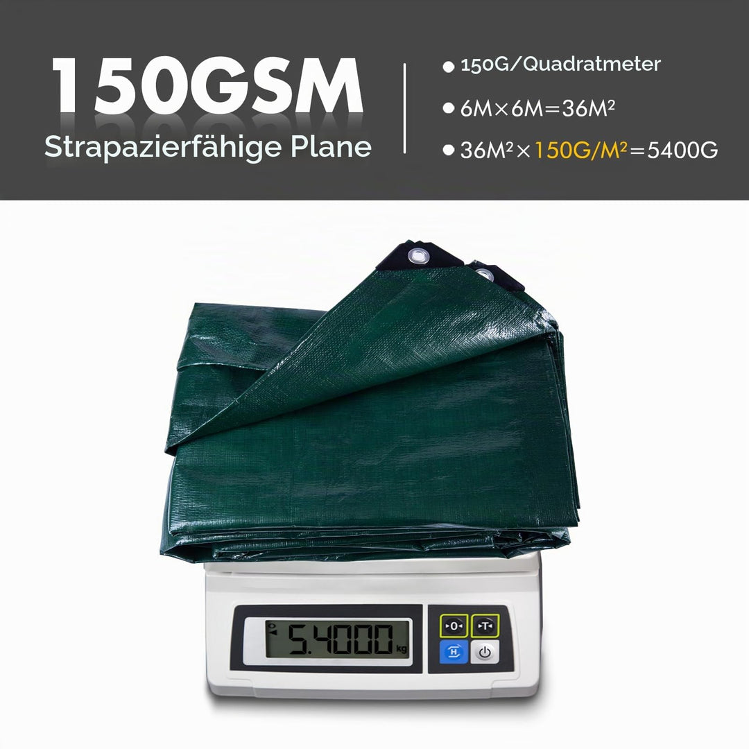 Abdeckplane PE wasserdicht 6x6m 150g/m² UV-stabil mit Ösen - Bild 3