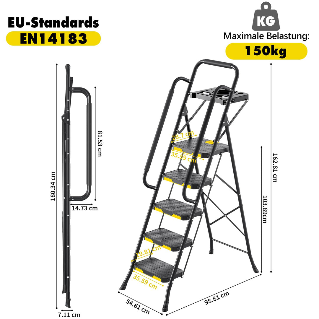 Klapptreppe 5 Stufen mit Werkzeugablage und 3 Handläufen - Bild 9