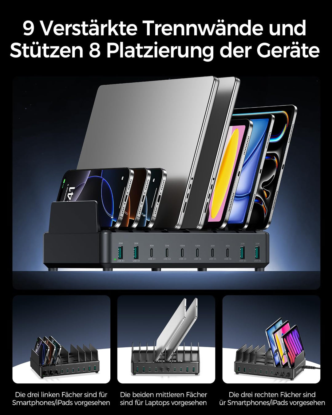 USB-C Ladestation 10-Port GaN PD 100W für Familien &amp; Büro - Bild 6