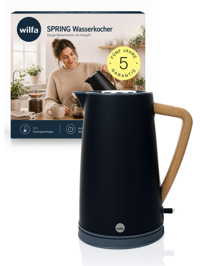Wasserkocher 1,7 L Edelstahl matt mit Holzoptik-Griff 2000W