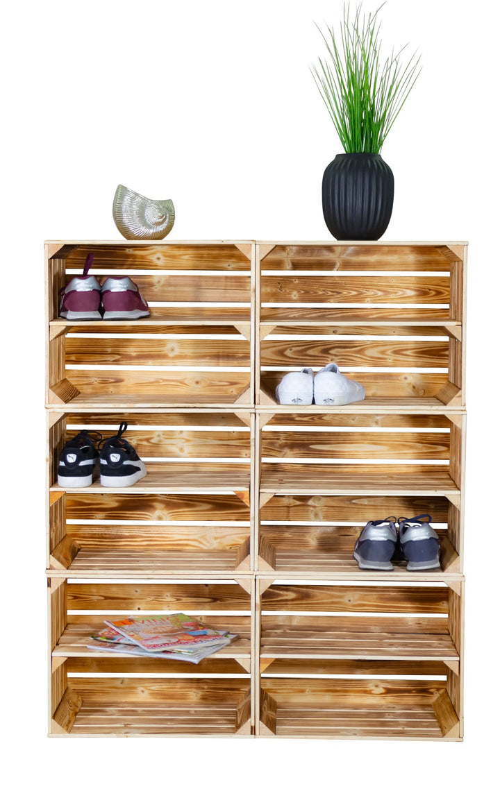 Holzkisten-Regal flambiert 6er-Set mit Zwischenboden 50x40x30cm - Bild 5