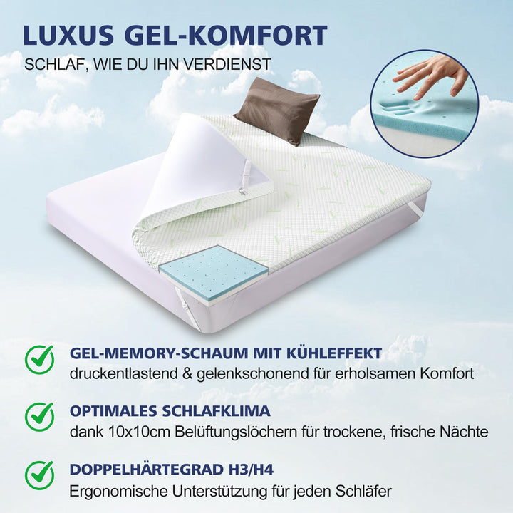 Matratzentopper 180x200cm Gel Memory Schaum H3/H4 Bambusbezug - Bild 3