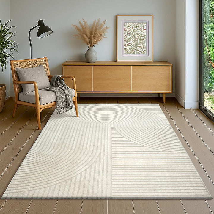 Kurzflor Teppich Hoch-Tief-Struktur 3D-Effekt Creme 140x200 cm