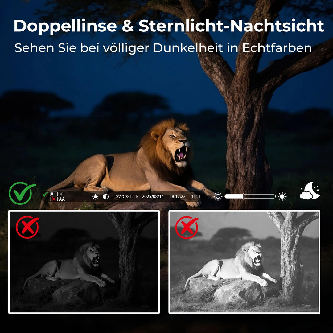 Solar-Wildkamera WLAN Dualobjektiv 60MP 4K Starlight-Nachtsicht - Bild 2