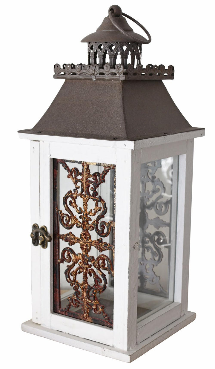 Gartenlaterne Holz &amp; Glas Shabby Chic 42 cm zum Stellen oder Hängen