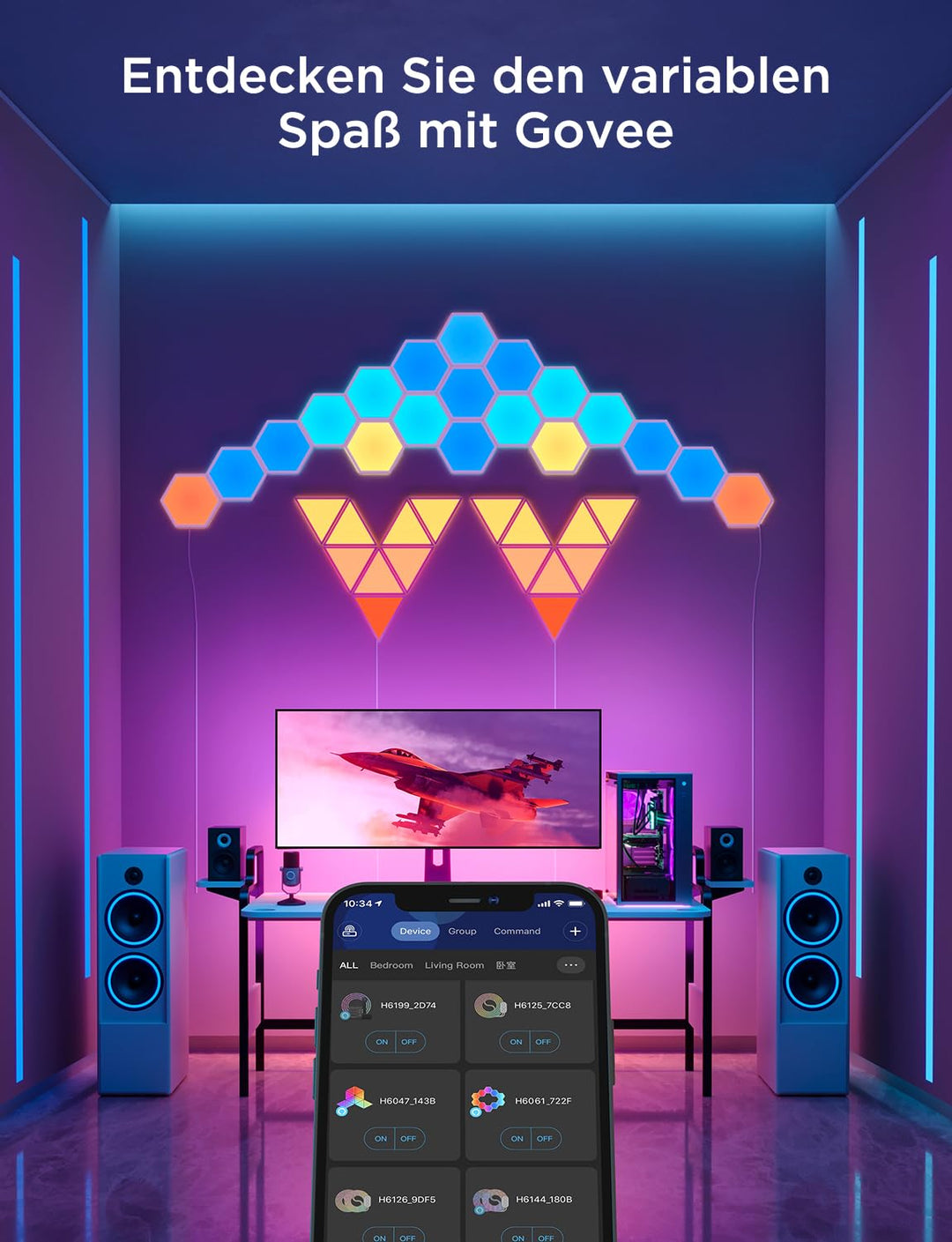 LED Hexagon Wandleuchten RGBIC 10er-Set Gaming Deko Musiksync - Bild 5