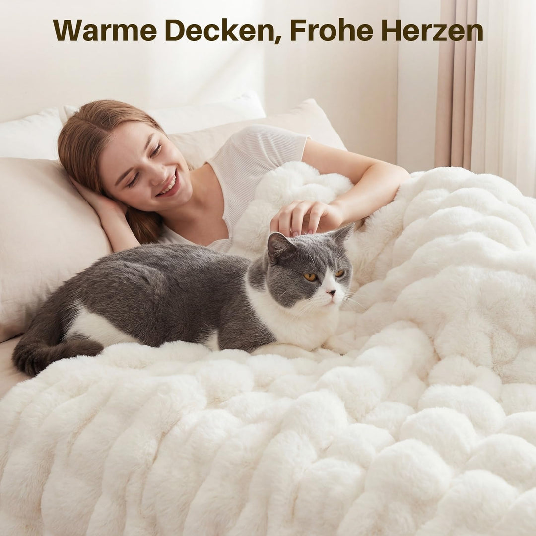 Kuscheldecke Kaninchen-Plüsch 160x200 cm Weiss 1000 g/m² - Bild 5