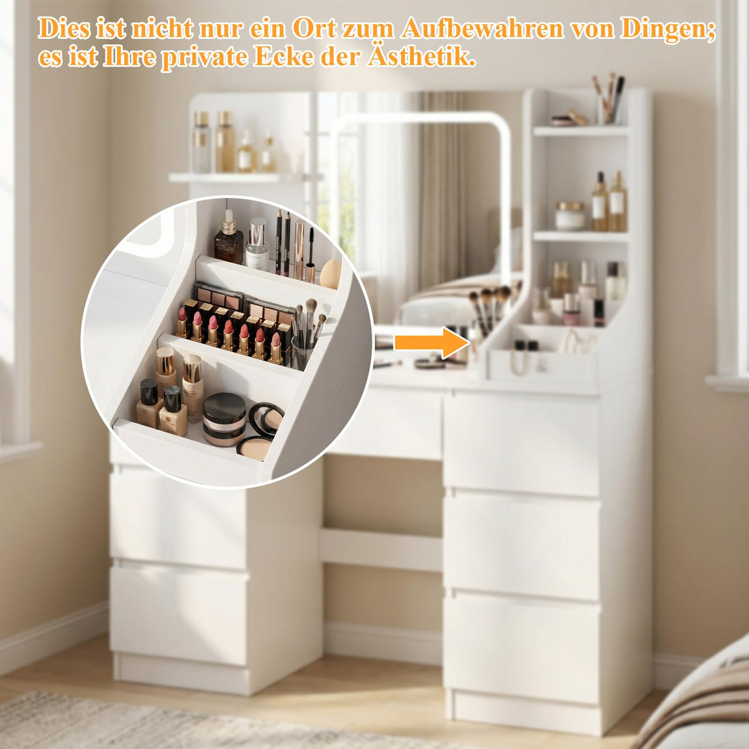 Schminktisch mit LED-Spiegel 7 Schubladen Schlafzimmer Weiss - Bild 2