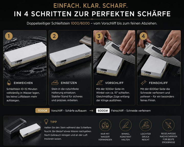 Schleifstein doppelseitig 1000/6000 Körnung für Küchen- und Damastmesser - Bild 3