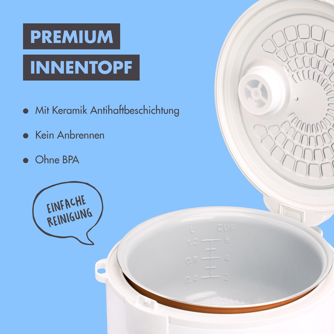 Reiskocher mit Keramikbeschichtung 1,2L Dampfgarer bis 6 Portionen - Bild 6