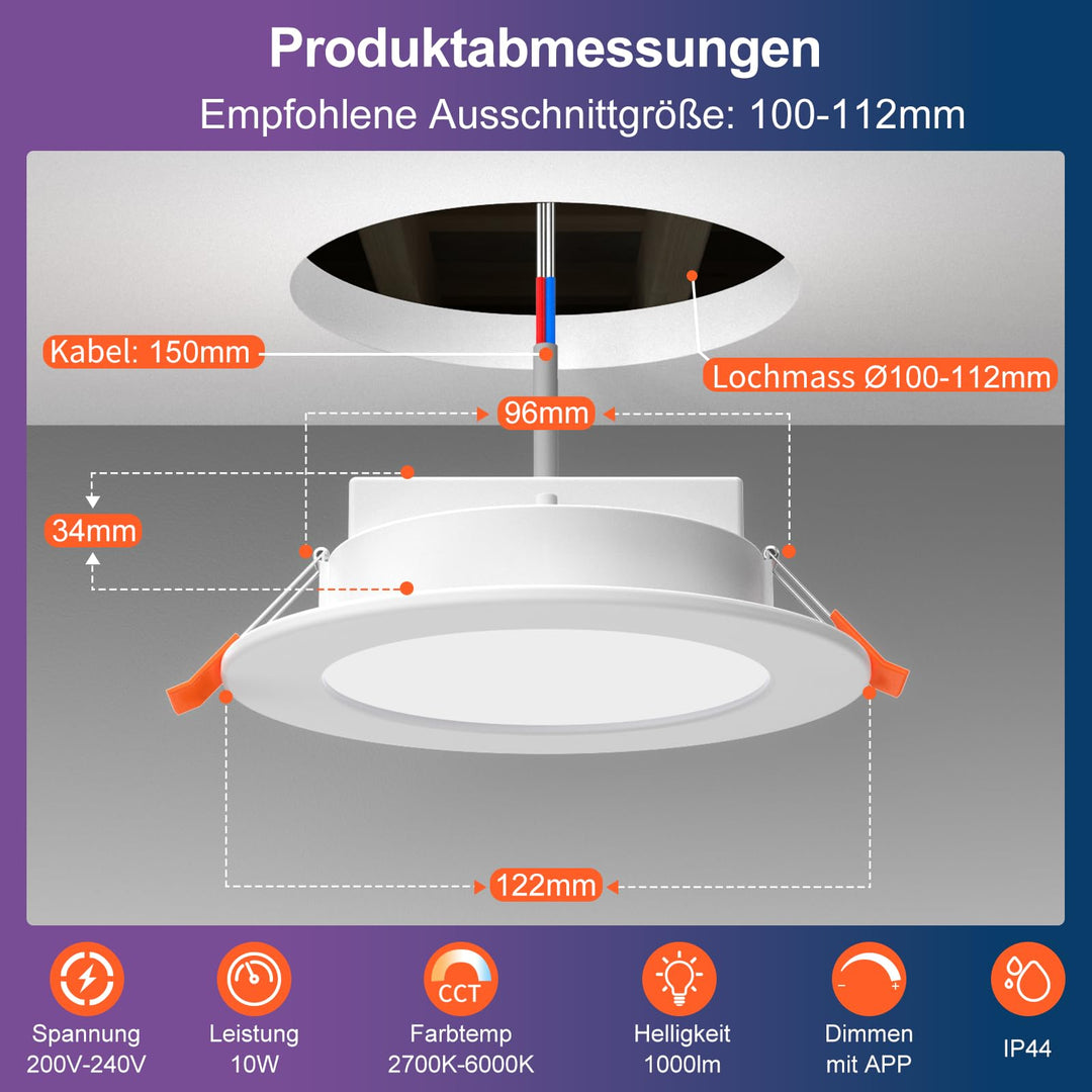LED Einbaustrahler RGB Smart 10W 1000lm per App &amp; Alexa steuerbar 4er-Set - Bild 5