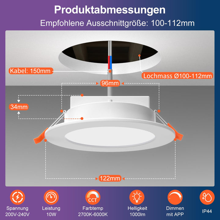 LED Einbaustrahler RGB Smart 10W 1000lm per App &amp; Alexa steuerbar 4er-Set - Bild 5