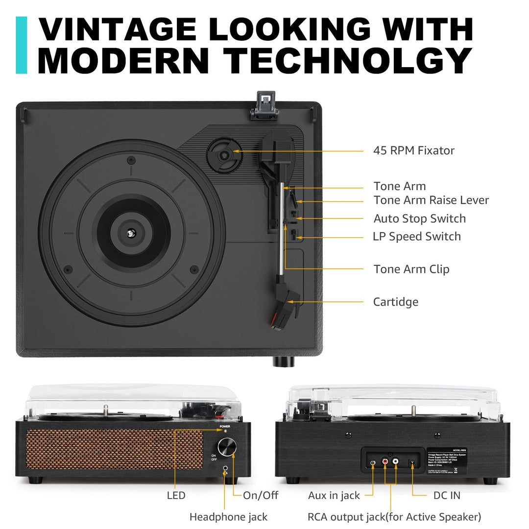 Plattenspieler mit eingebauten Lautsprechern Bluetooth 3-Gang Vintage - Bild 2