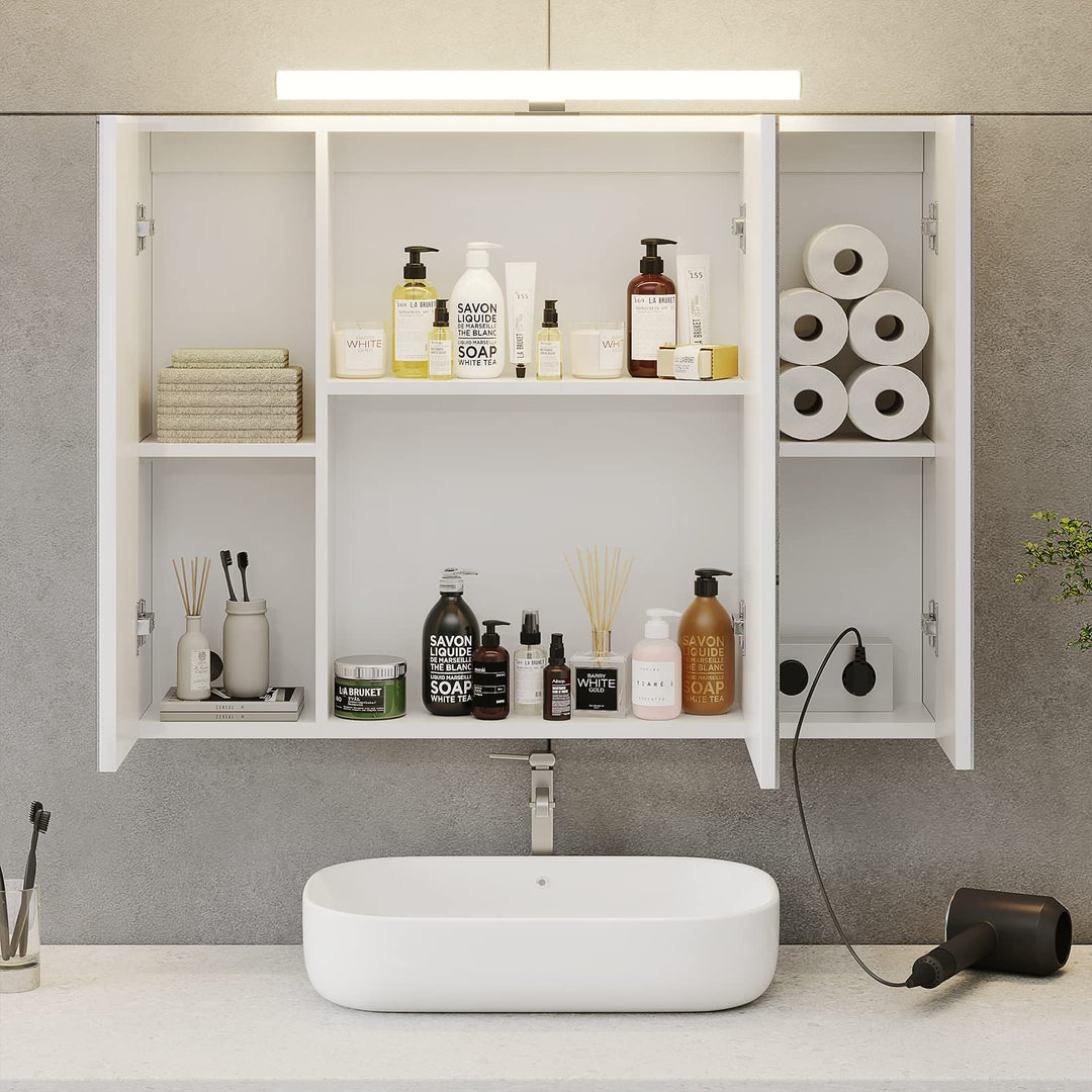 Spiegelschrank Bad mit LED-Beleuchtung 3 Türen Weiss 80x60x16cm - Bild 5