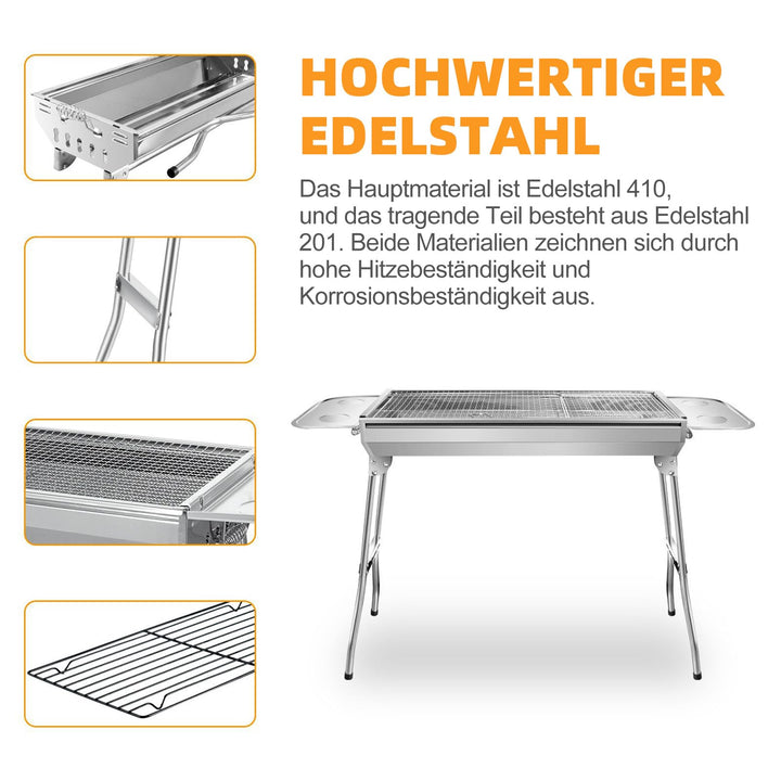 Holzkohlegrill Edelstahl klappbar 74x34x72 cm für 5–10 Personen - Bild 2