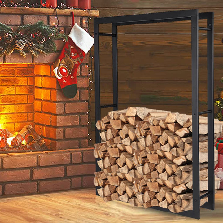 Kaminholzregal Metall Schwarz 100x25x150 cm für Innen &amp; Aussen - Bild 4