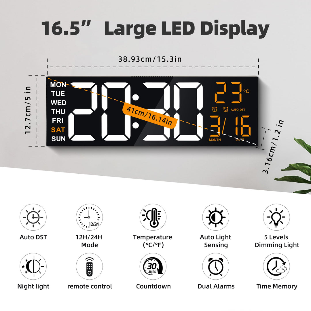 Digitale Wanduhr 16 Zoll RGB LED mit Fernbedienung und Dual-Alarm - Bild 2
