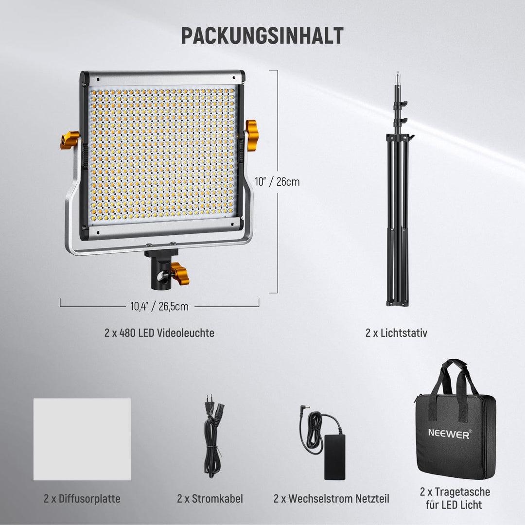 LED Videolicht Set 2er Bi-Color 480 LEDs 3200K-5600K dimmbar - Bild 7