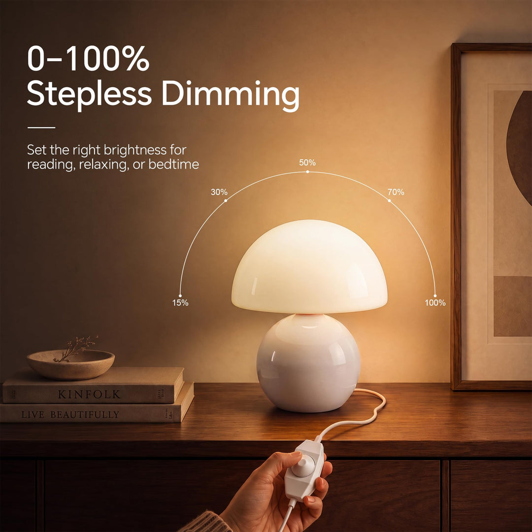 Pilz Tischlampe Keramikbasis Glas stufenlos dimmbar Dekolampe - Bild 9