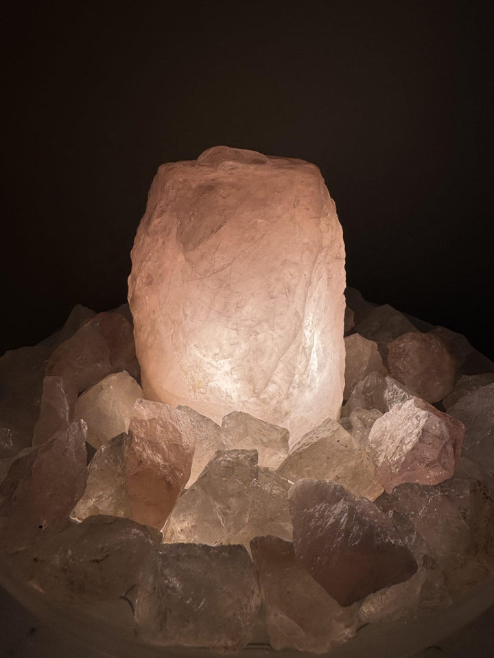 Zimmerbrunnen Rosenquarz mit Beleuchtung weisse Glasschale 25 cm - Bild 7