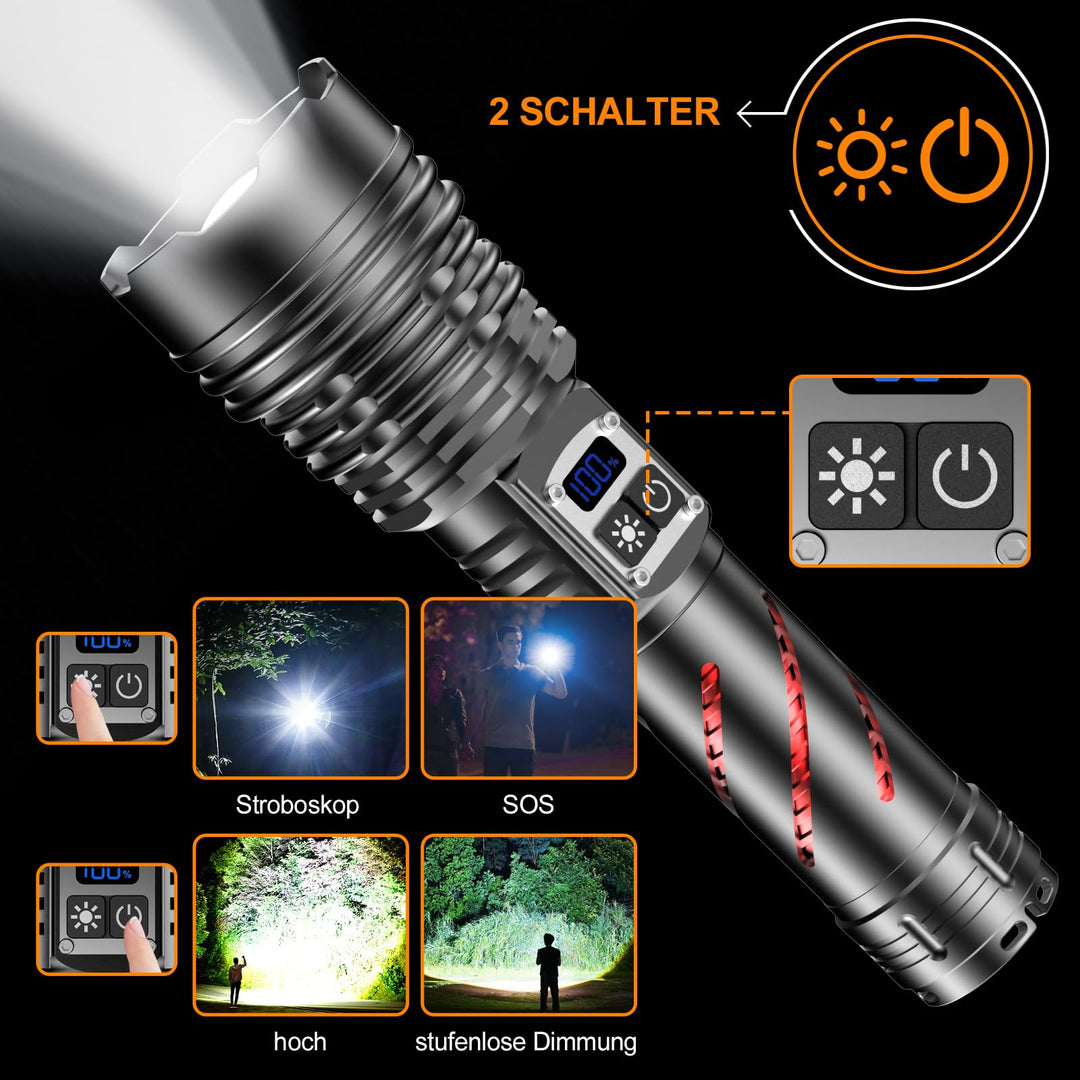 LED Taschenlampe 60W XHM100 Chip stufenlos dimmbar IPX6 Outdoor - Bild 3