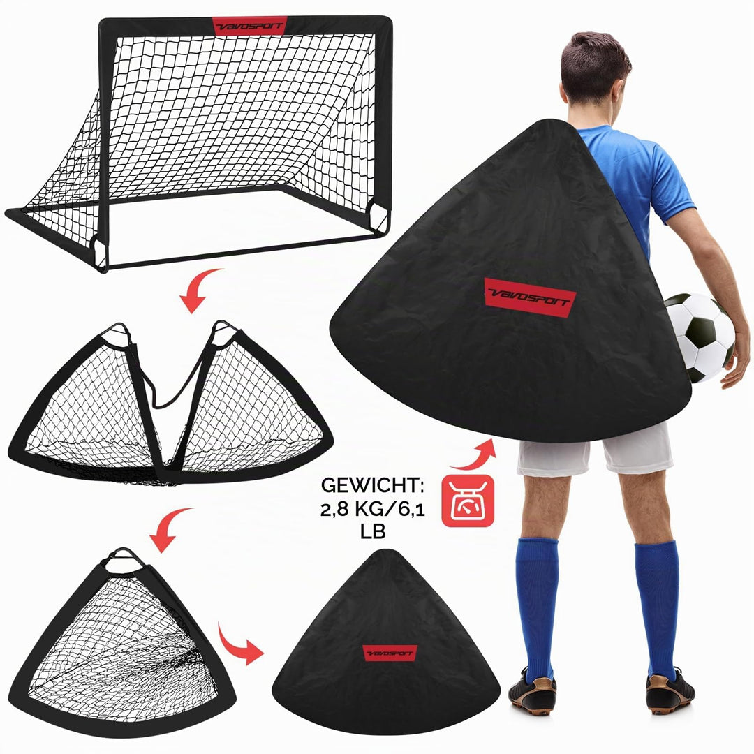 Fussballtor Set Pop-Up 2er faltbar 1,2x0,9m mit Ball Hütchen Pumpe - Bild 4