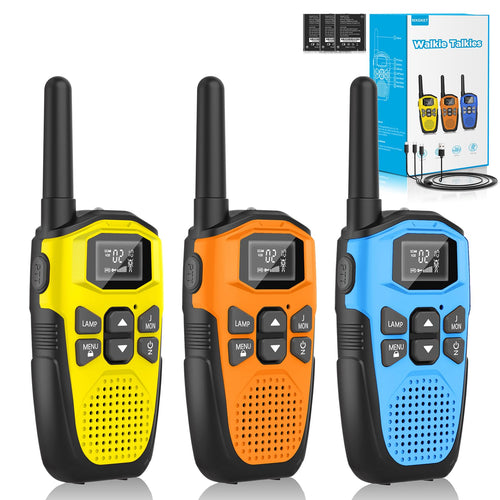 Walkie Talkie Set 3 Stück aufladbar mit LED-Taschenlampe 5 km Reichweite
