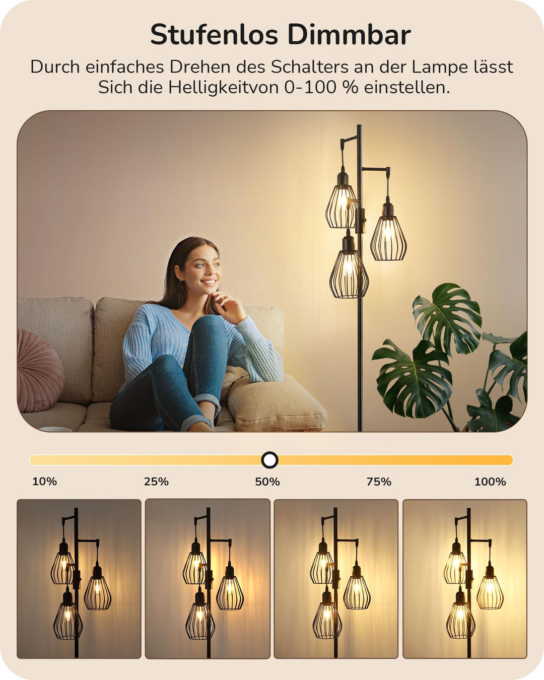 Stehlampe Wohnzimmer 3-flammig dimmbar Vintage Industriedesign schwarz - Bild 2