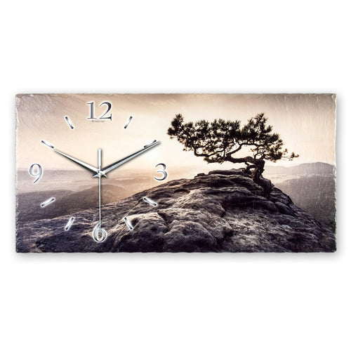 Wanduhr Schiefer Einsamer Baum 50x25cm flüsterleises Quarzwerk
