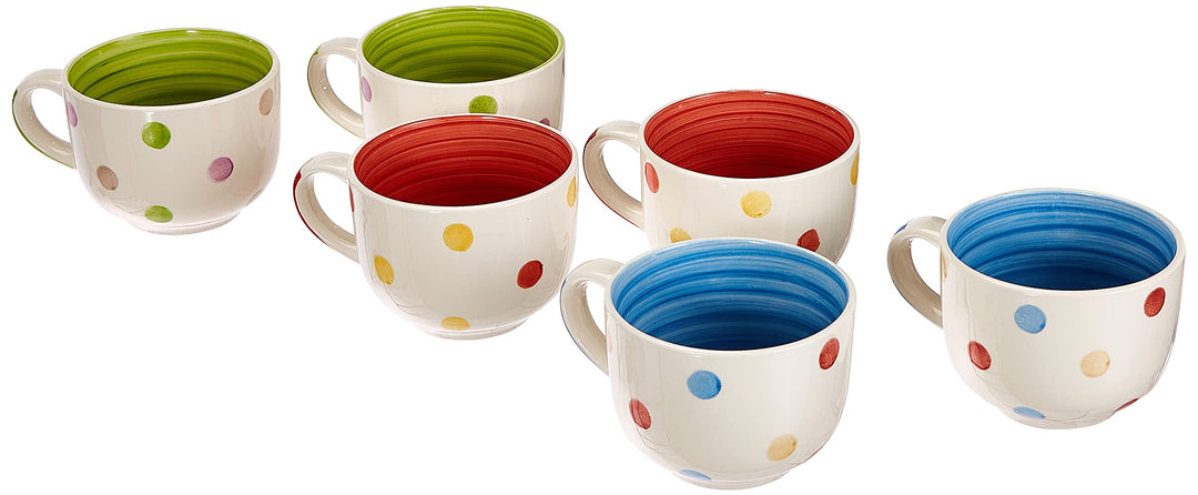 Jumbo-Tassen Set Keramik handgemalt 6er-Set 500ml Punkte-Dekor