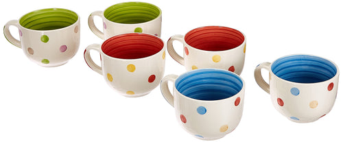 Jumbo-Tassen Set Keramik handgemalt 6er-Set 500ml Punkte-Dekor