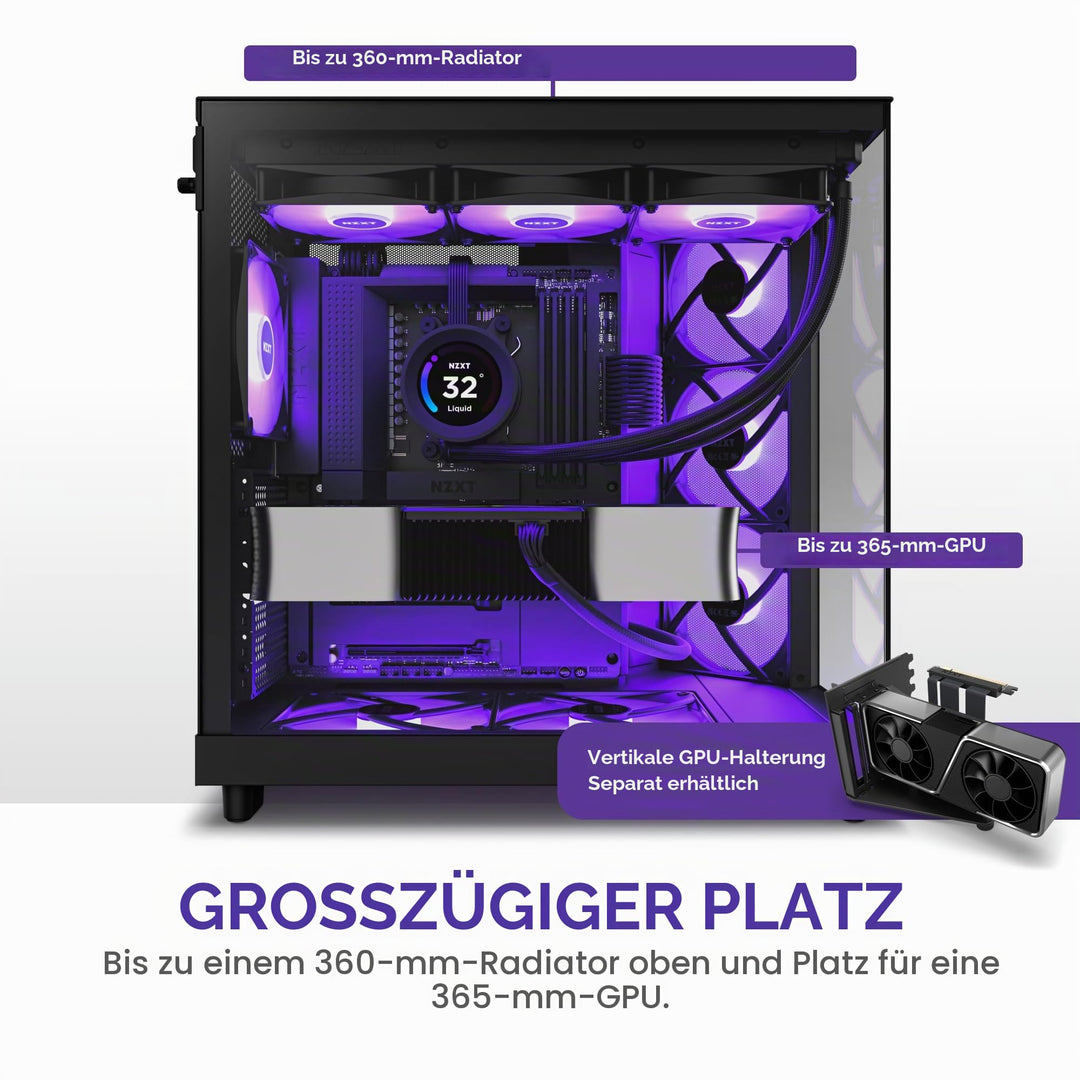 ATX PC-Gehäuse Dual-Kammer RGB 3x120mm Lüfter Panoramascheibe - Bild 8