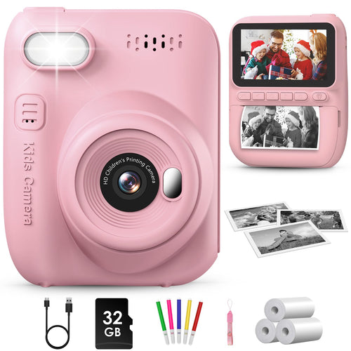 Sofortbildkamera Kinder mit Sofortdruck 14MP 3-Zoll-Display Rosa