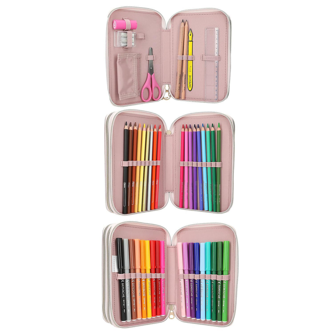 Gefüllte Federtasche 3-Fach Rosa mit Bunt- und Filzstiften für Mädchen - Bild 6