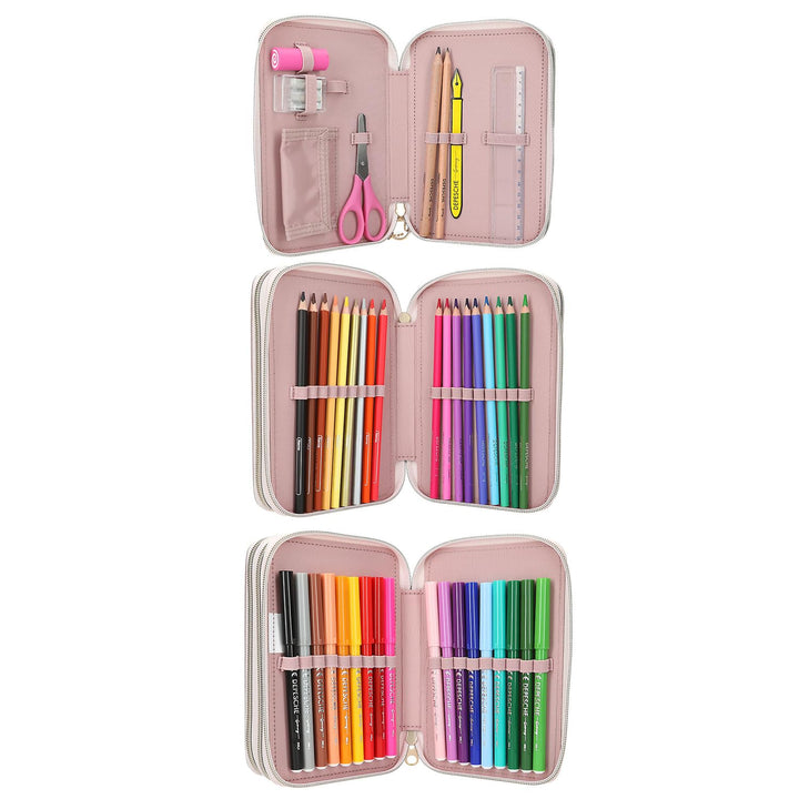 Gefüllte Federtasche 3-Fach Rosa mit Bunt- und Filzstiften für Mädchen - Bild 6