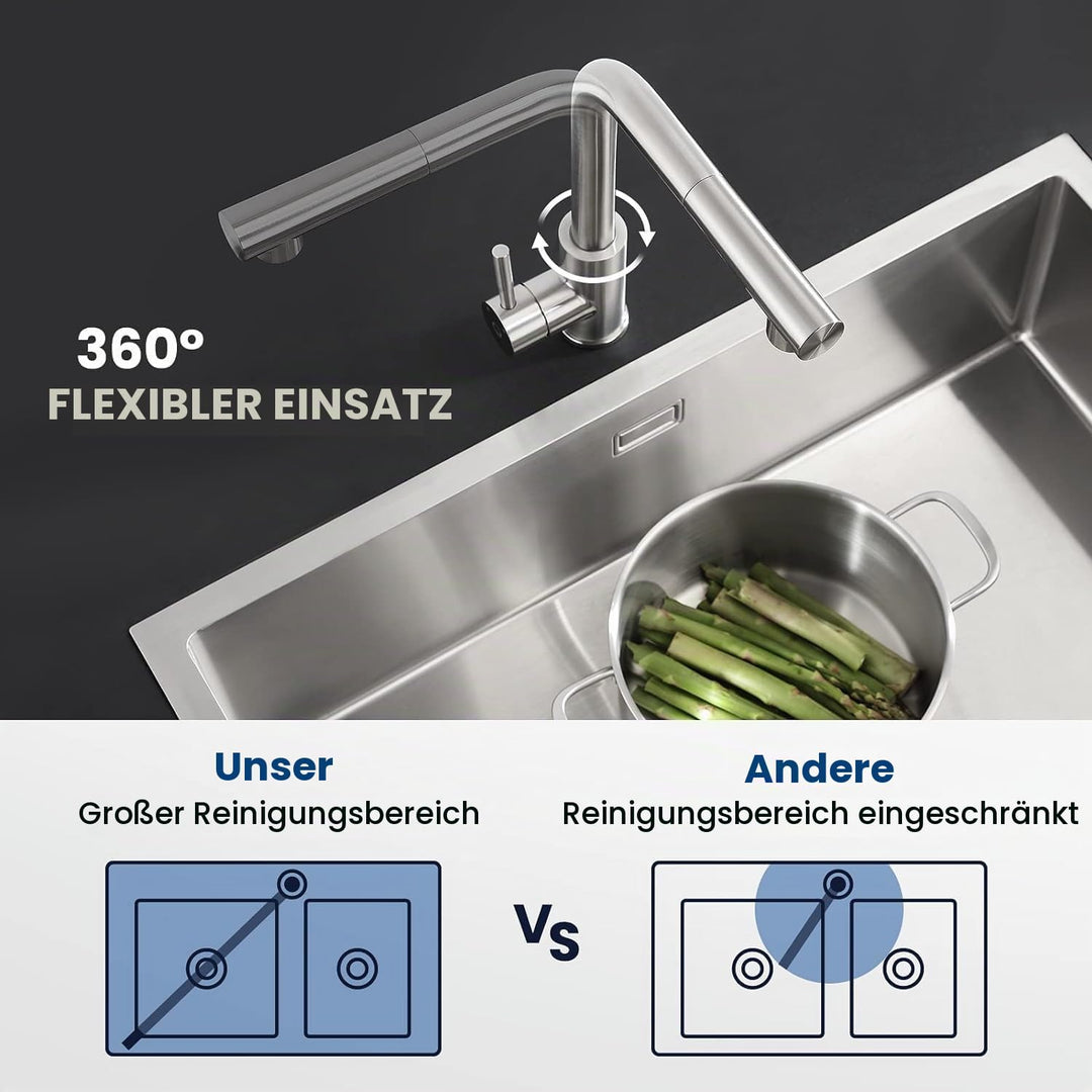 Küchenarmatur ausziehbar Edelstahl 304 mit 2 Strahlarten, 360° - Bild 4