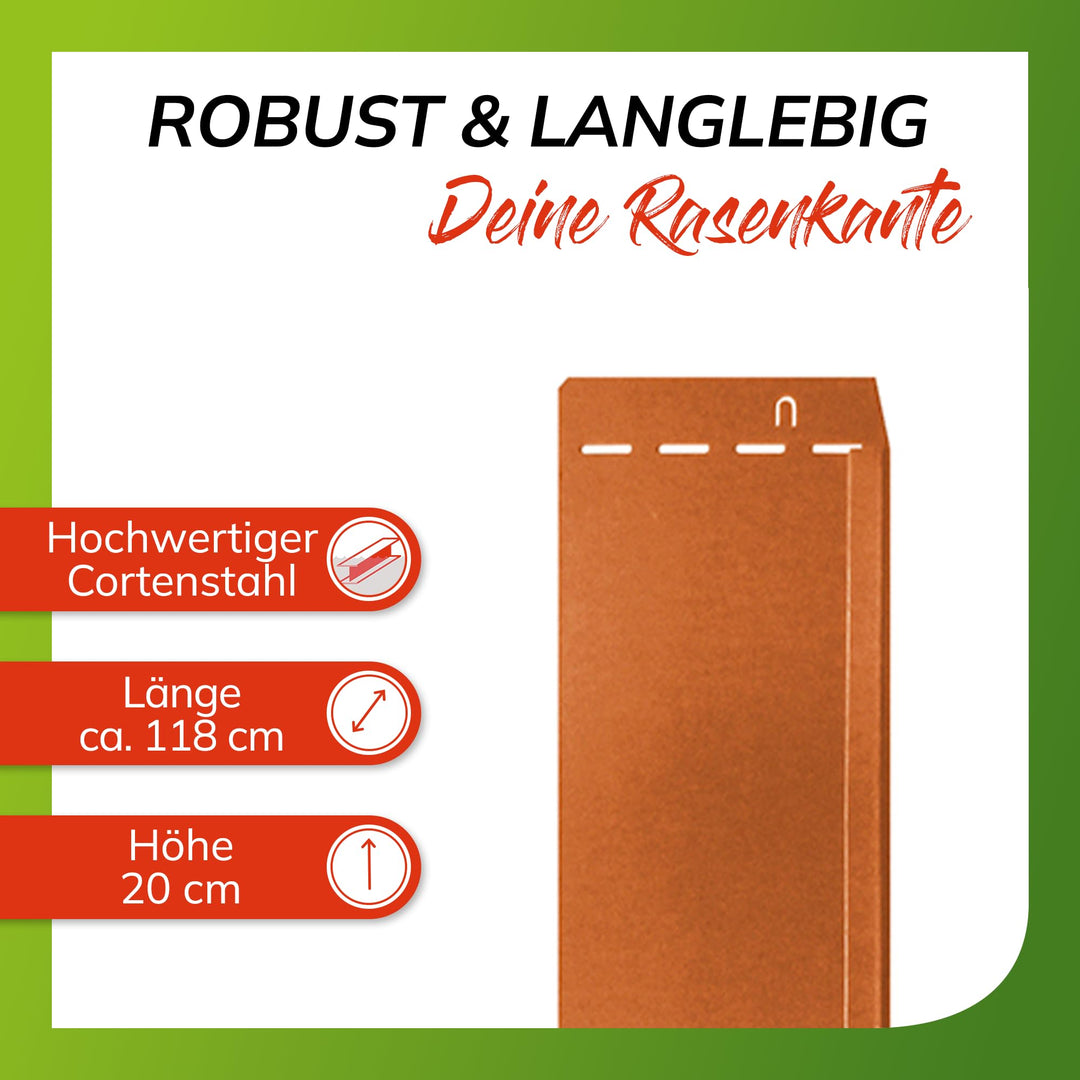 Rasenkante Cortenstahl mit Rostpatina 118x20 cm 15er-Set - Bild 3