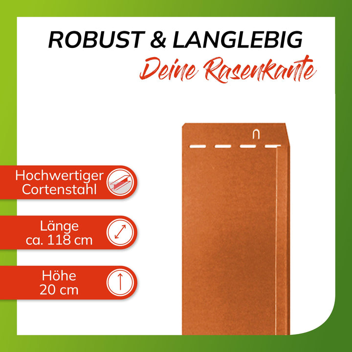 Rasenkante Cortenstahl mit Rostpatina 118x20 cm 15er-Set - Bild 3