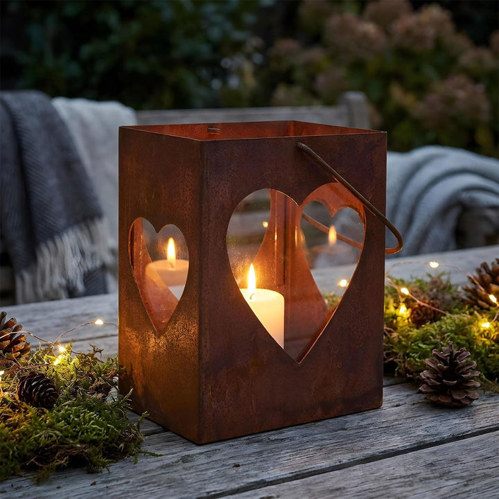 Windlicht Herz Eisen Rostoptik 28 cm mit Glas und Henkel - Bild 5