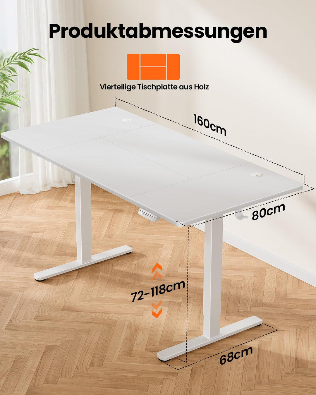 Höhenverstellbarer Schreibtisch 160x80cm elektrisch 4-Speicher - Bild 6