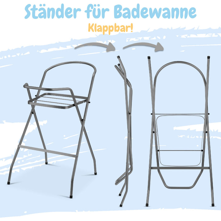 Babybadewanne mit Ständer 4-teiliges Set TÜV-zertifiziert Grau - Bild 5