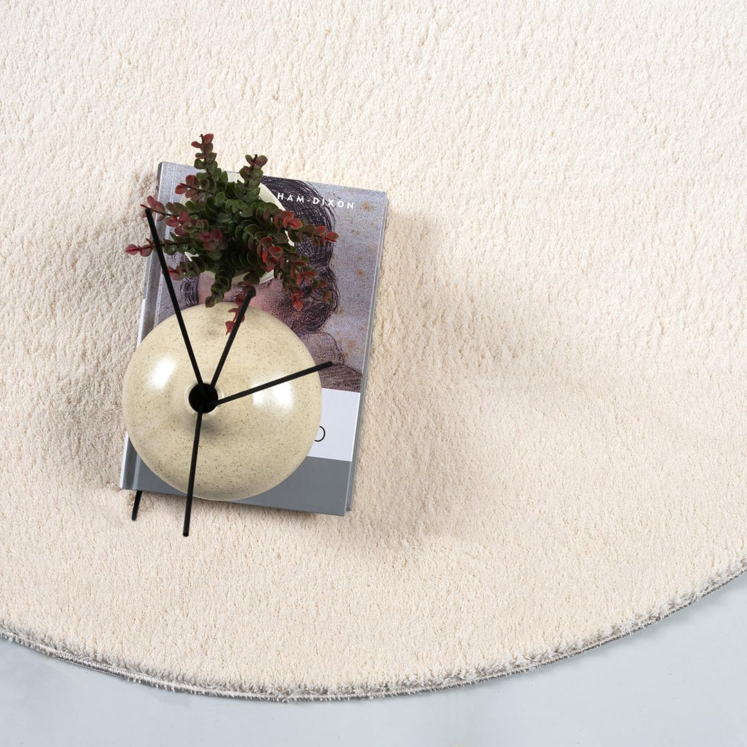 Kurzflor Teppich Rund 200cm Felloptik Beige waschbar Anti-Rutsch - Bild 3