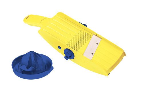 Gemüsehobel All-in-One mit austauschfreien Einsätzen, Gelb-Blau