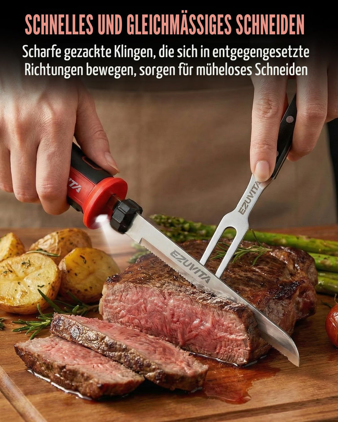 Elektrisches Messer kabellos 8V mit 2 Klingen und Tranchiergabel - Bild 3